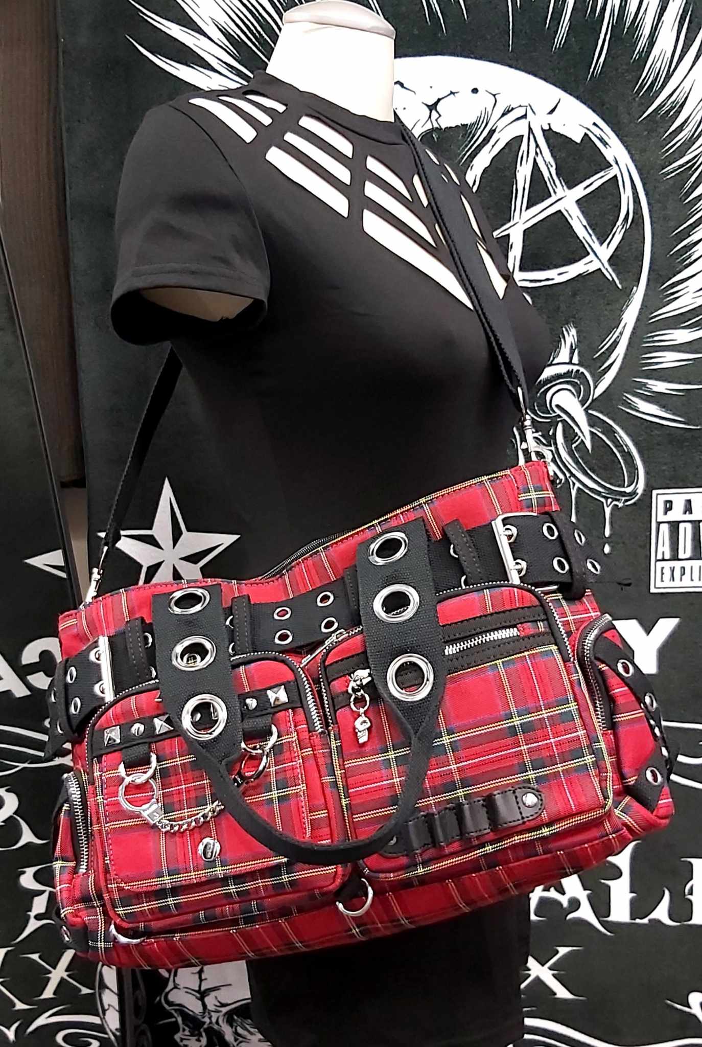 Red plaid shoulder bag