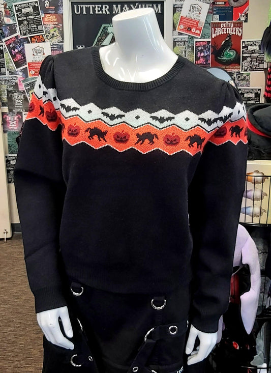 Bat cat and pumpkin sweater
