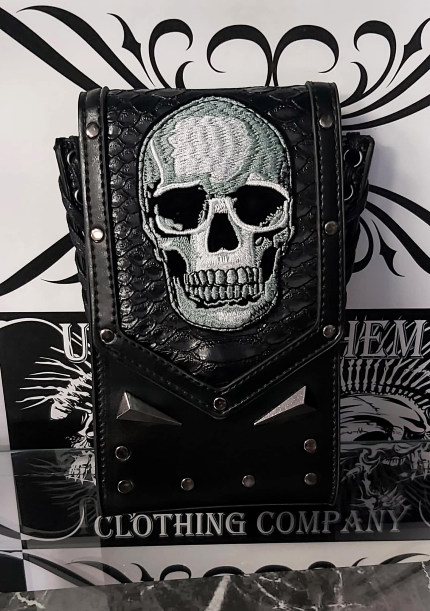 Studded skull belt bag