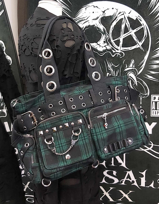 Green plaid shoulder bag