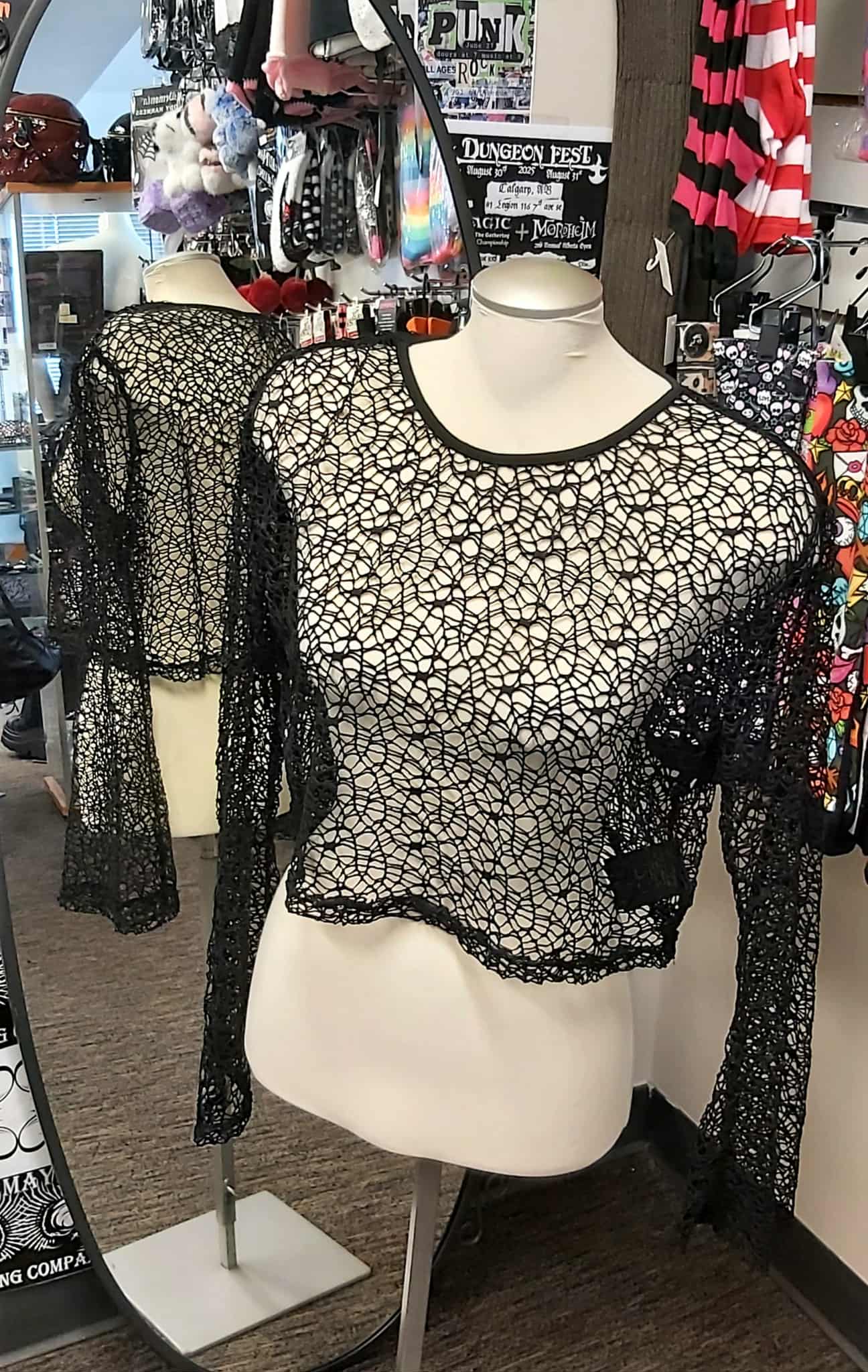 Black lace web crop top