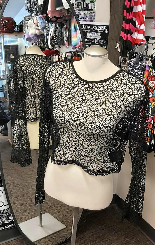 Black lace web crop top
